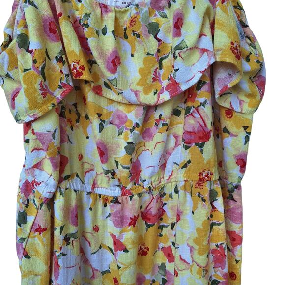 LC Floral Tiered Ruffle Sleeveless Tank Midi Dress Rayon-Linen XL Cottage Summer - Picture 6 of 11